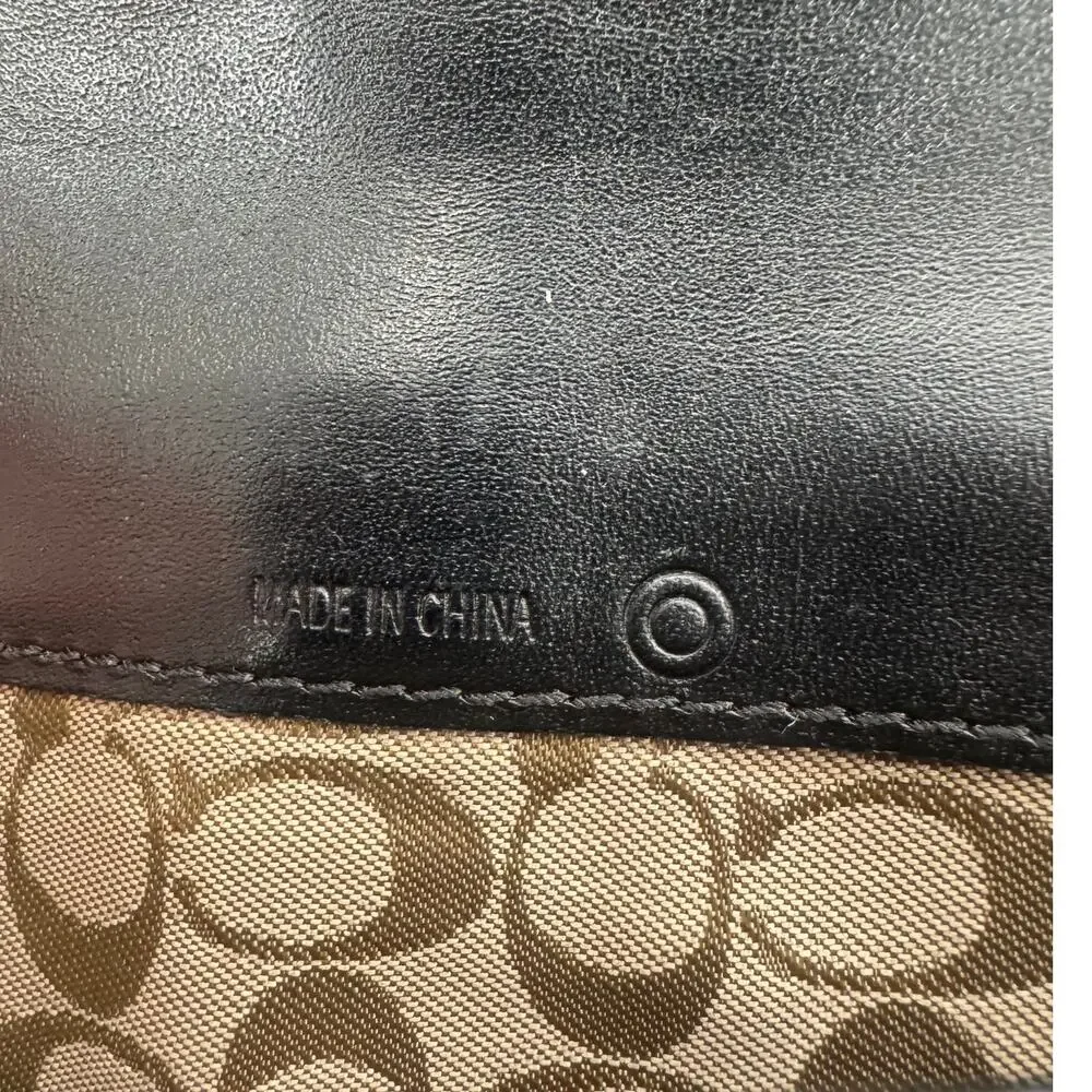 Coach Vintage Black Leather Silver Buckle Trifold Checkbook Wallet